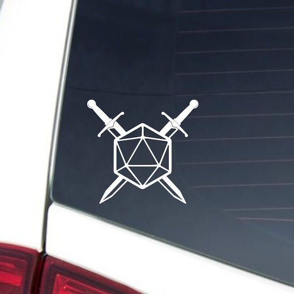 Dungeons and Dragon D20 and Swords Decal, DND Laptop Sticker, DND Bumper Sticker, Dungeons and Dragons Gifts, DND Symbol