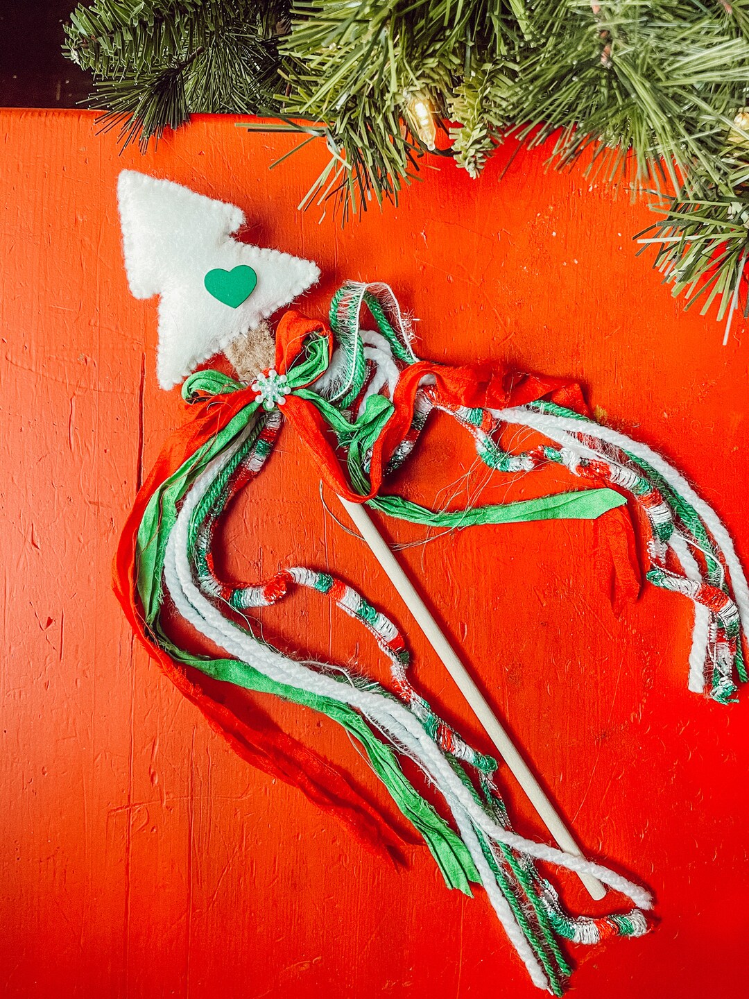Ready to Ship Red and Green Christmas Tree Tinsel Wand Etsy