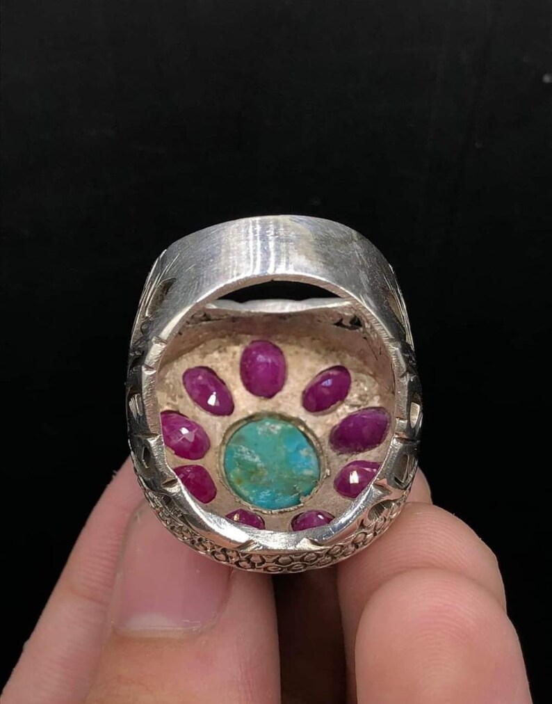 9 Carat Ruby Turquoise Bold Mens Ruby Turquoise Ring Art Deco Sterling ...