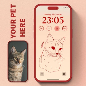 iPhone Wallpaper Cat Custom One Line Phone Background Minimal Line Art Home Screen Personalized Portrait Aesthetic Phone Wallpaper Download image 1