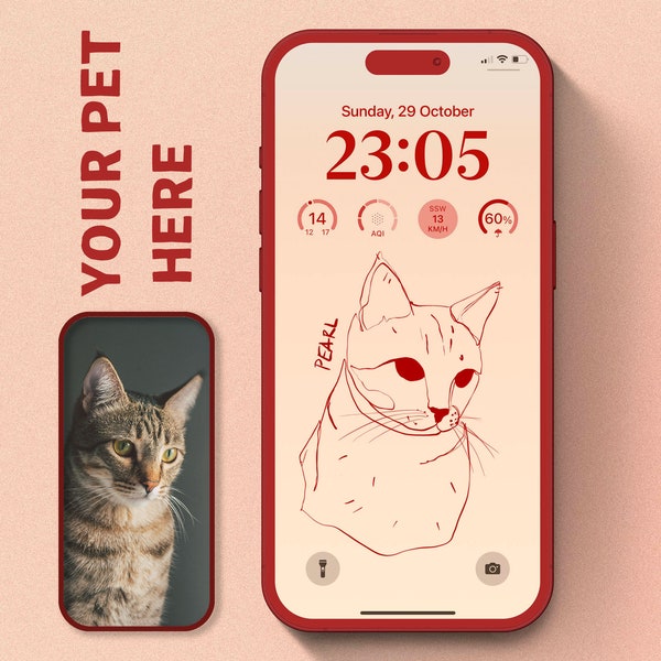 iPhone Wallpaper Cat Custom One Line Phone Background Minimal Line Art Home Screen Personalized Portrait Aesthetic Phone Wallpaper Download