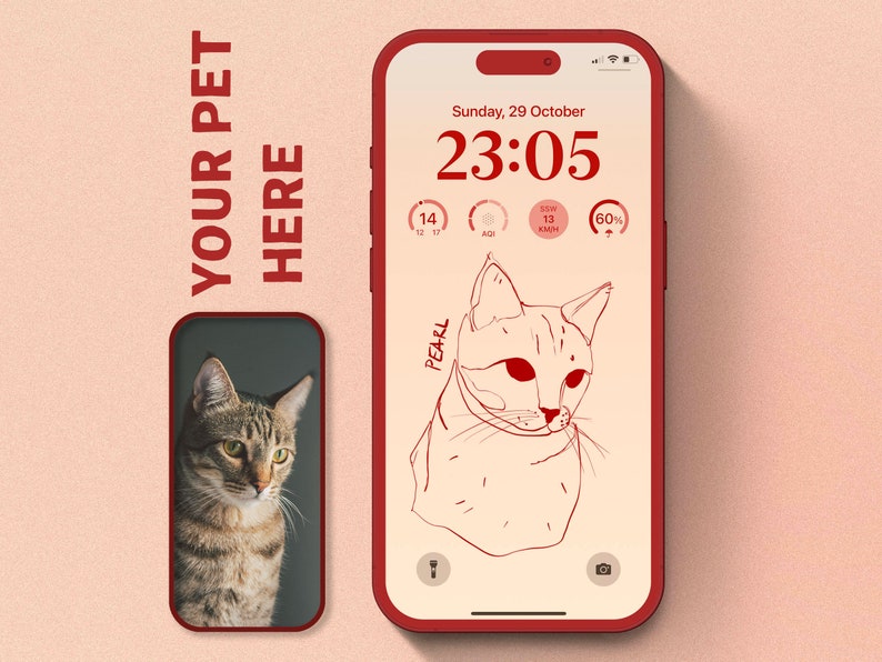 iPhone Wallpaper Cat Custom One Line Phone Background Minimal Line Art Home Screen Personalized Portrait Aesthetic Phone Wallpaper Download image 1
