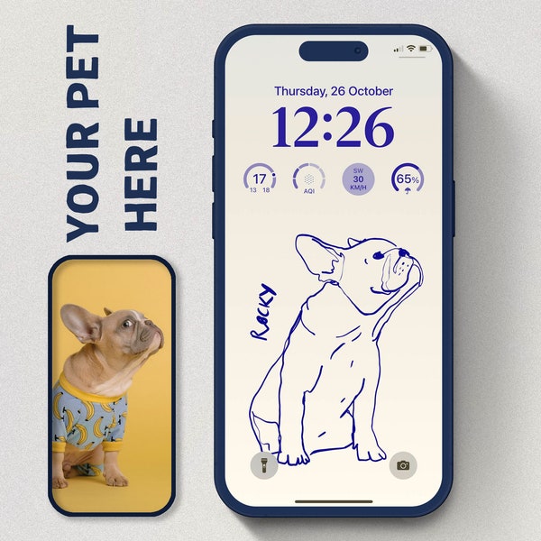 Fond d'écran de téléphone chien personnalisé une ligne iPhone papier peint dessin au trait minimal écran d'accueil portrait personnalisé esthétique fond d'écran de téléphone à télécharger
