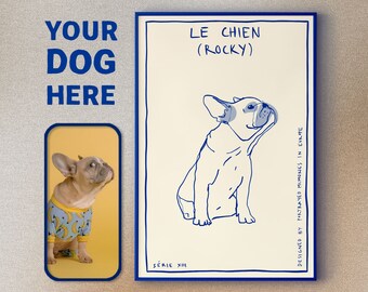 Portrait chien affiche une ligne personnalisée dessin au trait minimal Portrait de chien affiche personnalisée esthétique moderne art mural beige téléchargement numérique