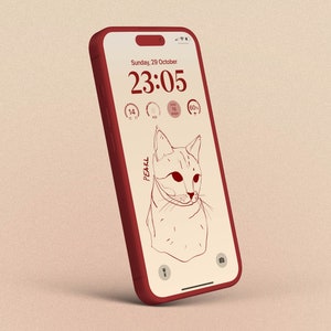 iPhone Wallpaper Cat Custom One Line Phone Background Minimal Line Art Home Screen Personalized Portrait Aesthetic Phone Wallpaper Download image 3