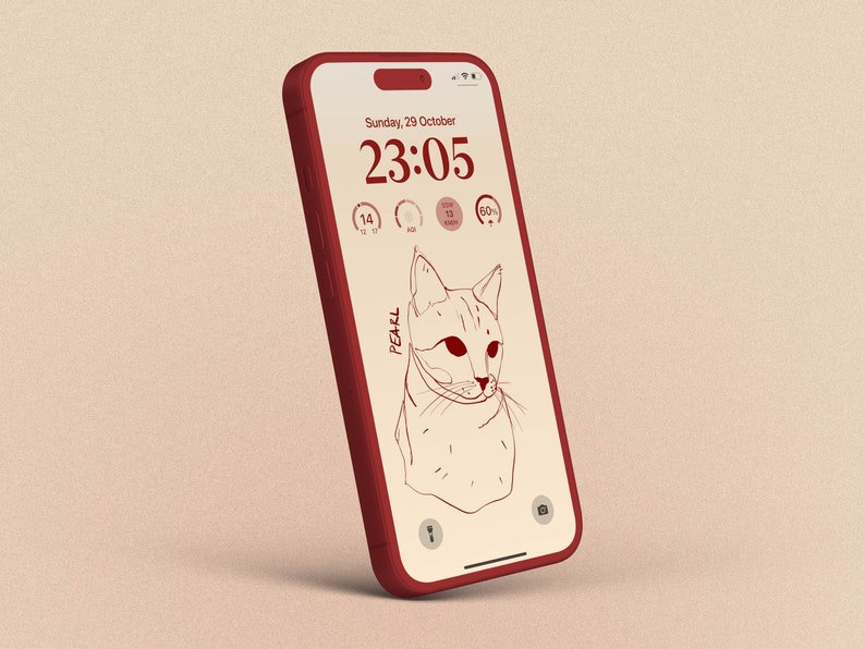 iPhone Wallpaper Cat Custom One Line Phone Background Minimal Line Art Home Screen Personalized Portrait Aesthetic Phone Wallpaper Download image 3