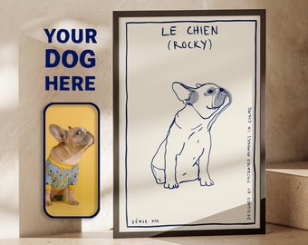 Retrato perro personalizado una línea cartel línea mínima arte perro retrato personalizado cartel moderno estético pared arte beige descarga digital