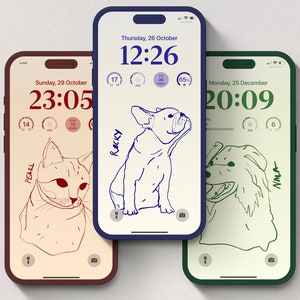 iPhone Wallpaper Cat Custom One Line Phone Background Minimal Line Art Home Screen Personalized Portrait Aesthetic Phone Wallpaper Download image 4