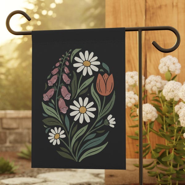 Foxglove Daisy Tulip Garden Flag: Boho Floral FDT Yard Sign