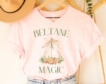 Beltane Tshirt with Witchy Floral Maypole in Whimsigoth Cottage Core Aesthetic, Hearth Witch Gift for May Day Celebration of Wiccan Sabbat