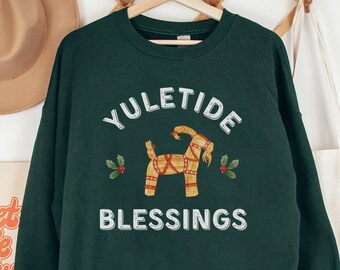 Yule Sweatshirt for Winter Solstice, Yuletide Blessings Shirt for Winter Festival Wheel of the Year Pagan Sabbat Gift for Green Witch