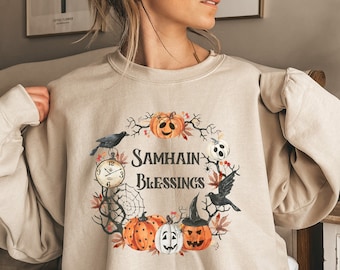 Samhain Blessings Sweatshirt for Harvest Festival, Samhain Shirt for Witchs New Year Wheel of the Year Pagan Sabbat, Gift for Hearth Witch
