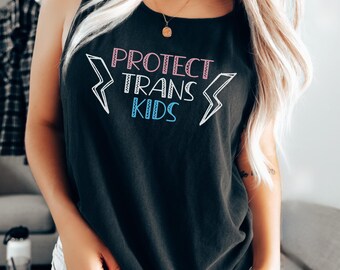 Protect Trans Kids Tank - Comfort Colors® Unisex Heavy Cotton Tank Top, Transgender Genderfluid Queer Shirt, Transfemme LGBTQ Pride Ally