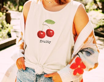Fruity Tank Top - Comfort Colors® Tank, Cherry Tshirt, Subtle Pride Fruit Shirts, Sweet Juicy Lesbian Pride, WLW Sapphic Top, Bisexual Pride