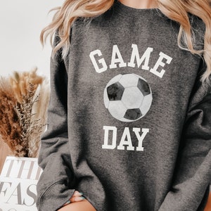 Game Day Sweatshirt for Soccer Season, Simple Preppy College Style Futbol Watching Shirt Women for Soccer Mom Gift, Coach Wife Shirt Dark Heather