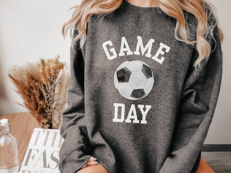 Game Day Sweatshirt for Soccer Season, Simple Preppy College Style Futbol Watching Shirt Women for Soccer Mom Gift, Coach Wife Shirt Dark Heather