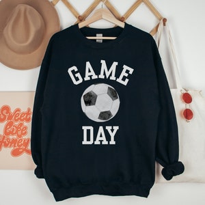 Game Day Sweatshirt for Soccer Season, Simple Preppy College Style Futbol Watching Shirt Women for Soccer Mom Gift, Coach Wife Shirt Black