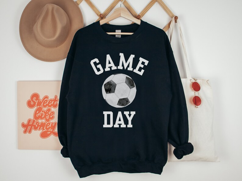 Game Day Sweatshirt for Soccer Season, Simple Preppy College Style Futbol Watching Shirt Women for Soccer Mom Gift, Coach Wife Shirt Black