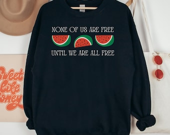 Until We Are All Free Sweatshirt, None of Us Are Free Palestine Sweater, Watermelon Gaza Aid Shirt, Human Rights Activist, Social Justice