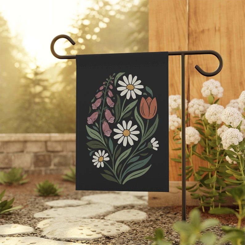 Foxglove Daisy Tulip Garden Flag: Boho Floral FDT Yard Sign image 1