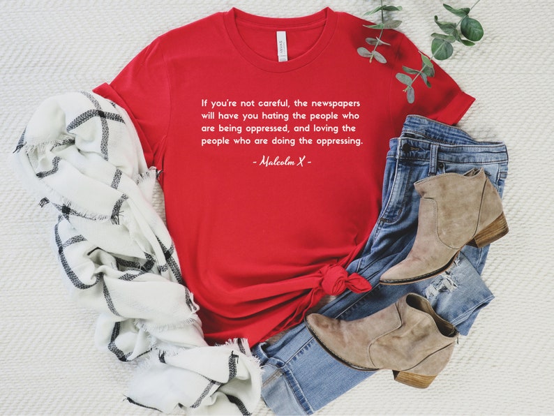 Malcolm X Shirt Oppressor Quote to Decolonize Mainstream Media, Free Palestine Shirt for Human Rights, No Human is Illegal on Stolen Land Red