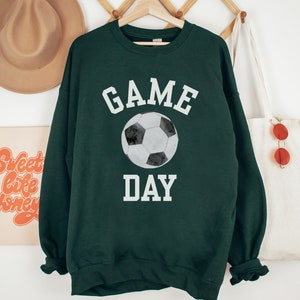 Game Day Sweatshirt for Soccer Season, Simple Preppy College Style Futbol Watching Shirt Women for Soccer Mom Gift, Coach Wife Shirt Forest Green