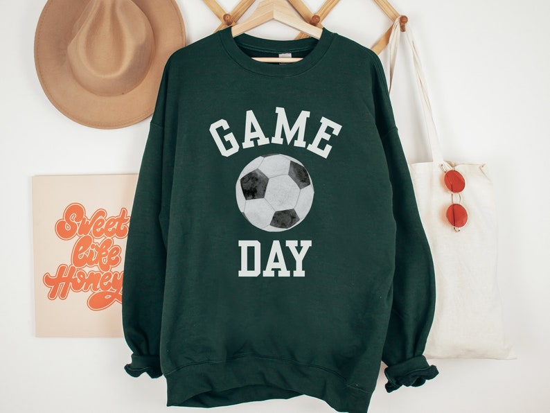Game Day Sweatshirt for Soccer Season, Simple Preppy College Style Futbol Watching Shirt Women for Soccer Mom Gift, Coach Wife Shirt Forest Green
