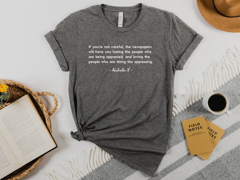 Malcolm X Shirt Oppressor Quote to Decolonize Mainstream Media, Free Palestine Shirt for Human Rights, No Human is Illegal on Stolen Land Deep Heather