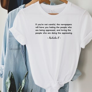 Malcolm X Shirt Oppressor Quote to Decolonize Mainstream Media, Free Palestine Shirt for Human Rights, No Human is Illegal on Stolen Land White