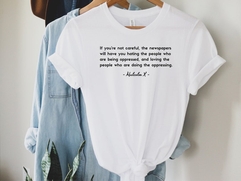 Malcolm X Shirt Oppressor Quote to Decolonize Mainstream Media, Free Palestine Shirt for Human Rights, No Human is Illegal on Stolen Land White
