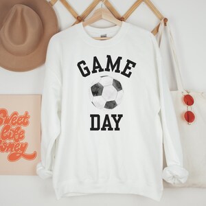 Game Day Sweatshirt for Soccer Season, Simple Preppy College Style Futbol Watching Shirt Women for Soccer Mom Gift, Coach Wife Shirt White