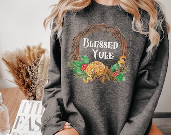 Blessed Yule Shirt for Winter Festival, Yule Sweatshirt for Winter Solstice Wheel of the Year Pagan Sabbat, Holiday Gift for Hearth Witch