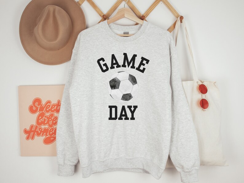 Game Day Sweatshirt for Soccer Season, Simple Preppy College Style Futbol Watching Shirt Women for Soccer Mom Gift, Coach Wife Shirt Ash