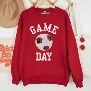 Game Day Sweatshirt for Soccer Season, Simple Preppy College Style Futbol Watching Shirt Women for Soccer Mom Gift, Coach Wife Shirt Red