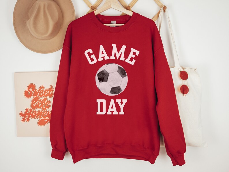 Game Day Sweatshirt for Soccer Season, Simple Preppy College Style Futbol Watching Shirt Women for Soccer Mom Gift, Coach Wife Shirt Red
