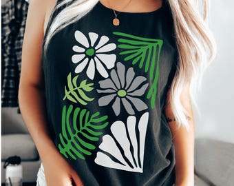 Comfort Colors Aromantic Pride Tank Top: Retro Flower Print