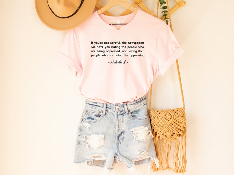 Malcolm X Shirt Oppressor Quote to Decolonize Mainstream Media, Free Palestine Shirt for Human Rights, No Human is Illegal on Stolen Land Soft Pink