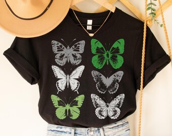 Aro Butterfly Tshirt, Aromantic Stamp Block Print Butterfly Shirt, LGBTQIA+ Subtle Pride T Shirt, Cool Queer Summer Pride Month, Hopeless