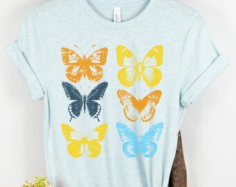 Aroace Butterfly Tshirt, Asexual Stamp Block Print Butterfly Shirt, LGBTQIA+ Subtle Pride T Shirt, Cool Queer Summer Pride Month, Aromantic