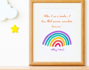 Impresión Arco Iris, Arte Mural Cotizado, Playroom Printables, Decoración De La Habitación Infantil, Arte Mural Para Niños Pequeños, Decoración Infantil, Arte Digital Infantil