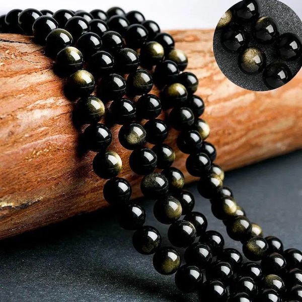 Genuine Natural Golden Obsidian Gemstone Loose Beads Grade 3A Round Shape