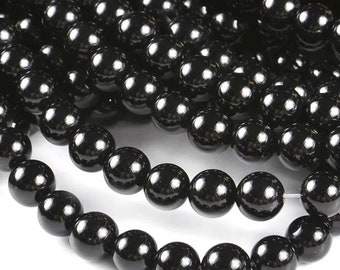 Genuine Natural Black Tourmaline Gemstone Loose Beads Grade 5A Round Shape