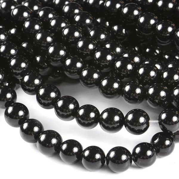 Genuine Natural Black Tourmaline Gemstone Loose Beads Grade 5A Round Shape