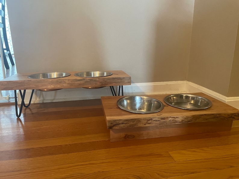 Live Edge Wood Dog Bowl Holder / Feeder Station / Rustic & Farmhouse