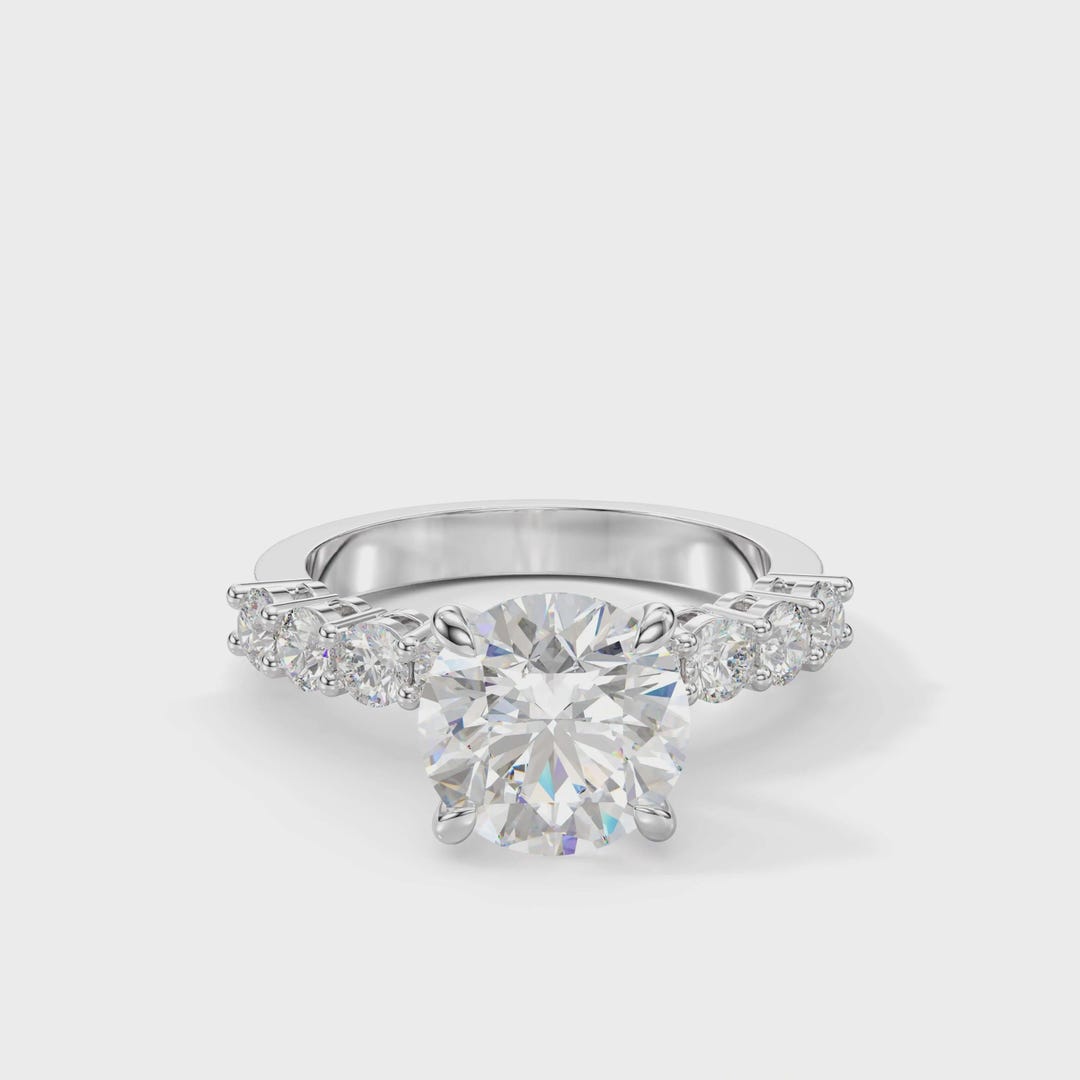 Round Diamond Engagement Ring CAD File | Rhino 3DM | 9.1mm Centre Side ...