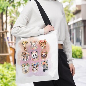 WILDLIFE Animal Lover Tote Bag Watercolor Animal Lover gift for her whimsical art tote bag for women tote Unique gifts for women cute bag