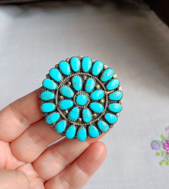 Exquisite Vintage Native American Navajo Turquoise Cluster Sterling Silver Pin Pendant Exquisite Vintage Native American Navajo Turquoise Cluster Sterling Silver Pin Pendant