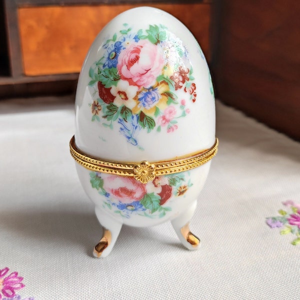 Rustic Floral Egg Trinket Box, Bone China, Vintage Pocelain Egg, Home Decor, Perfect Gift, Fabergé Style