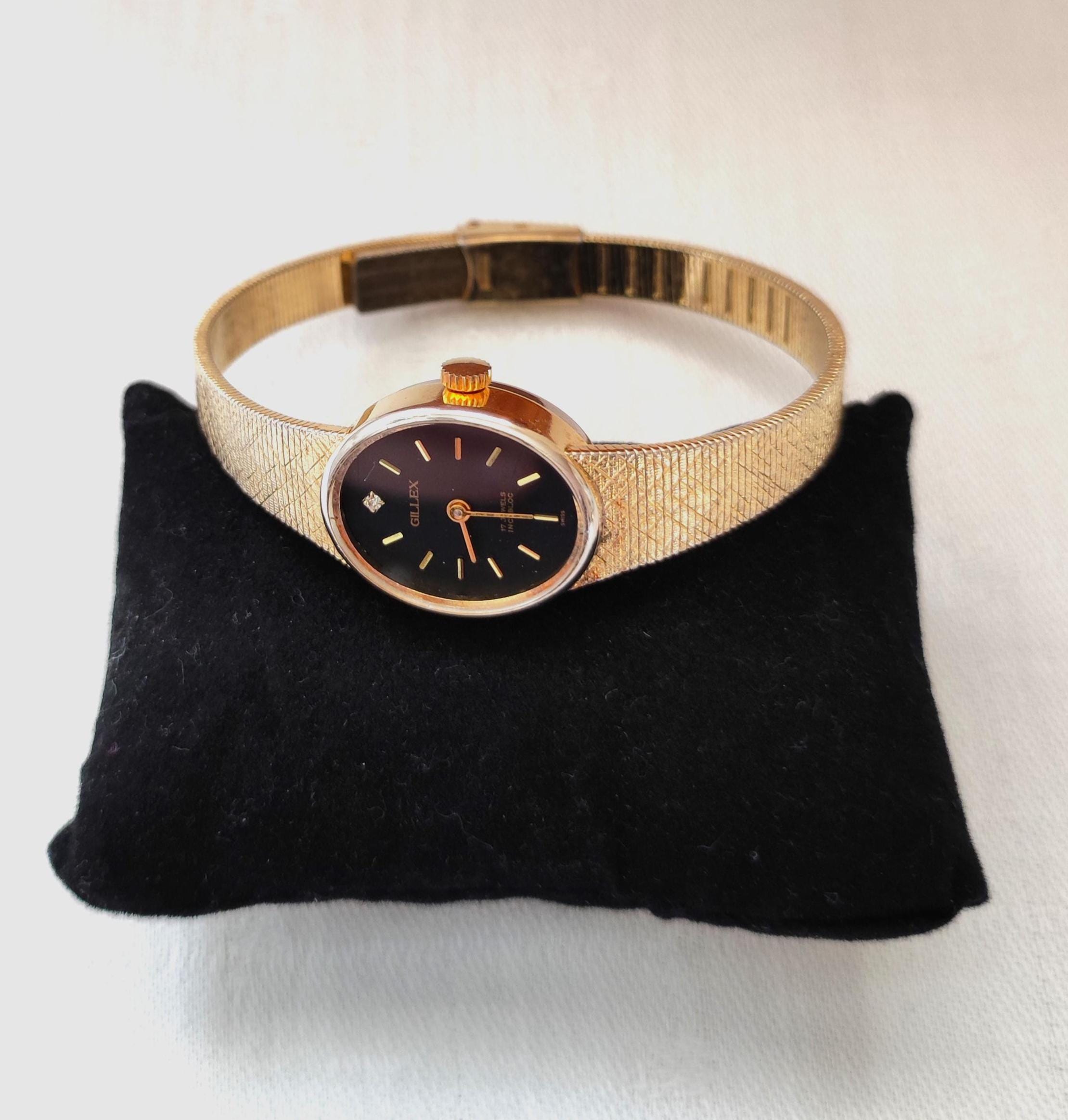 Vintage Gillex Swiss Ladies Watch, Gold Tone Bracelet, 17 Jewels