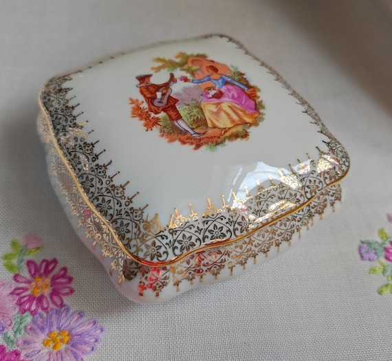 ジュエリーケース ボックス LIMOGES FRANCE フランス リモージュ製 ヴィンテージ 職人技 リモージュ フランス コバルトブルー 22K
